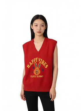 SP系列-红色卡通印花无袖针织背心P615
