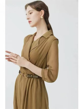 SF系列-淑女连衣裙翻领收腰单排扣通勤风SF151