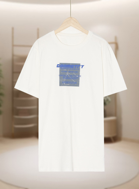 【德玛N】T恤衫简约时尚圆领宽松短袖白色新款上衣百搭D55