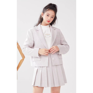 休闲复古短西服B2 翻领格子衬衫 EEJKB23C2M0 恋