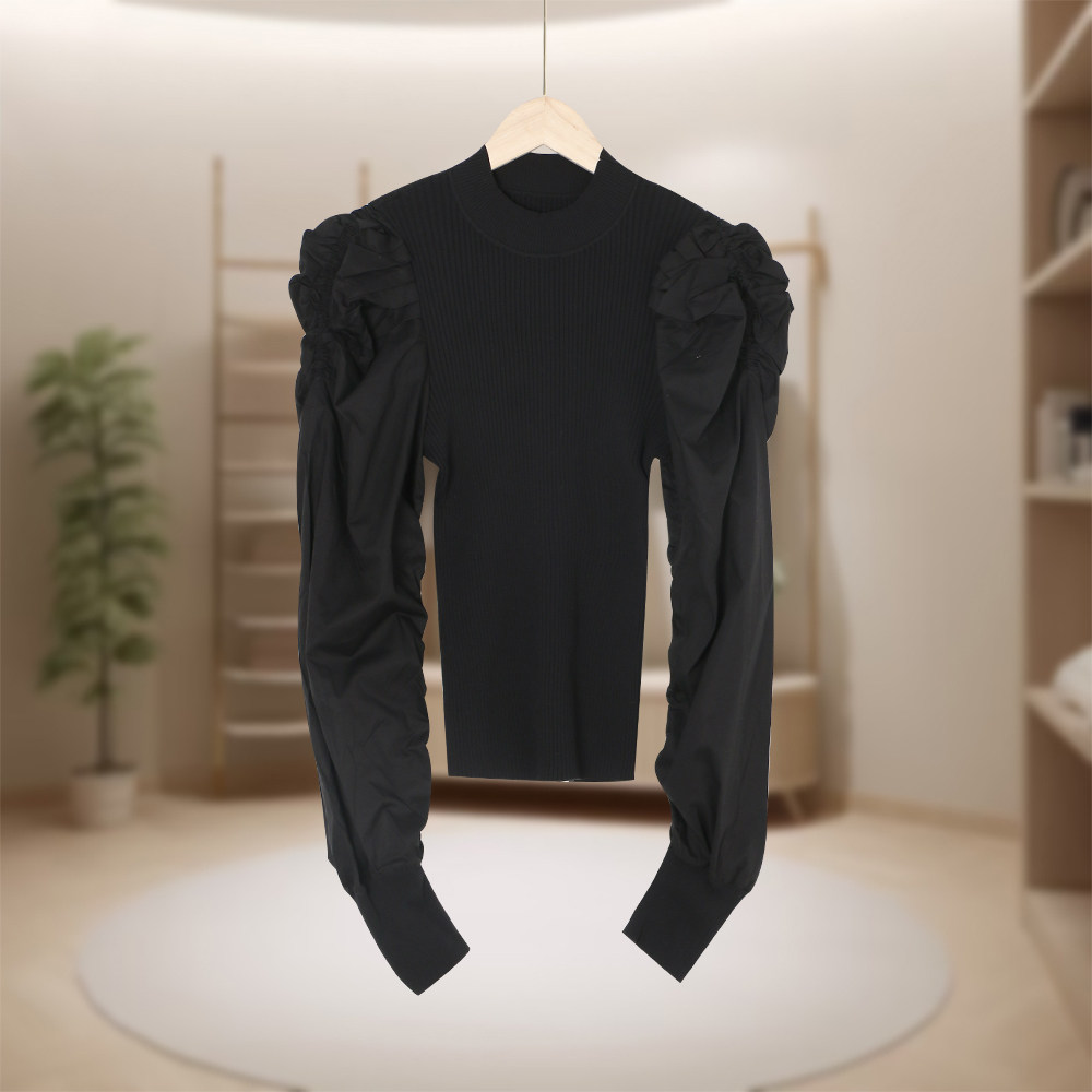 【鸟】泡泡袖拼接线套衫简约百搭套头长袖针织衫日常舒适TP38,女装/女士精品,毛针织衫,淘宝优惠券,粉丝福利购,淘宝优惠卷