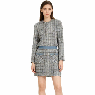 型通勤格纹撞色A字裙时尚 淑女裙子修身 舒适YL1039 恋