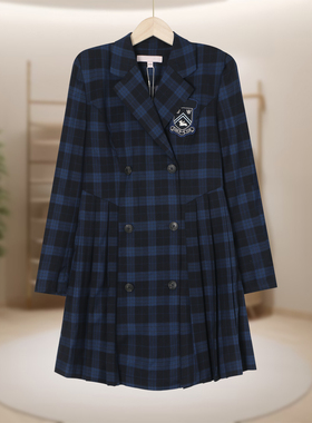 【恋】格纹西装领收腰连衣裙E84-EEOWC6201I0