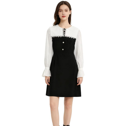 【恋】淑女连衣裙修身型长袖圆领通勤风简约百搭YL1030
