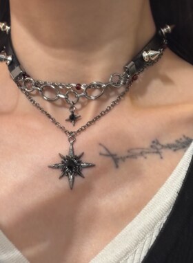 [楼哈哈]y2k暗黑哥特风芒星叠戴多层项链锁骨链choker亚比配饰
