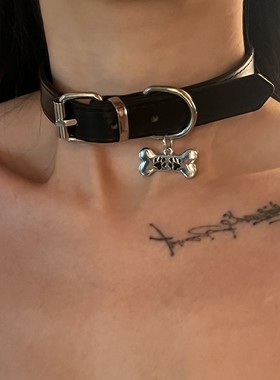 颈环choker皮质小狗吊牌朋克项圈