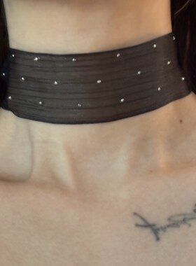 [楼哈哈]纯色宽边choker颈带蕾丝透气遮疤项链锁骨链黑色脖子饰品