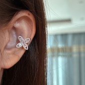 超闪四叶花精致耳夹女2026新款 楼哈哈 无耳洞耳骨夹爆闪锆石耳饰