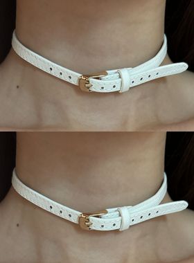 [楼哈哈]极简百搭细款白色choker皮质项圈短款颈带女甜酷辣妹颈链
