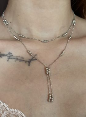 [楼哈哈]小众金属冷淡风y字形圆珠项链锁骨链choker高级感颈链女