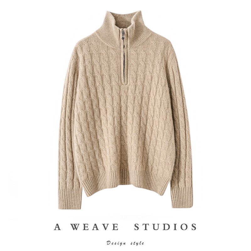 100%纯山羊绒半拉链女宽松打底衫