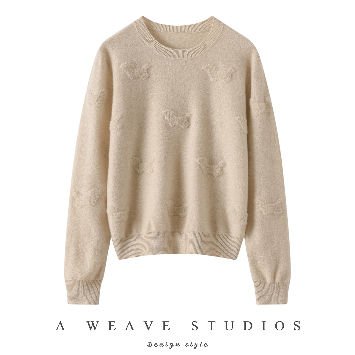 保暖100%纯山羊绒小狗毛巾绣女衫