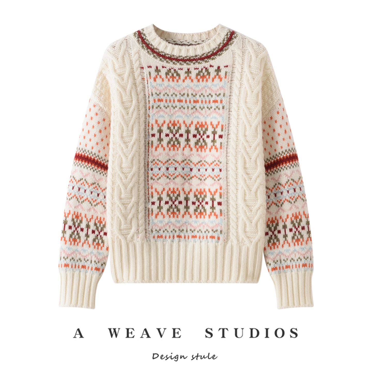 重磅秋冬季圆领提花复古设计感山羊绒衫女加厚粗针毛衣针织打底衫,女装/女士精品,羊绒衫,淘宝优惠券,粉丝福利购,淘宝优惠卷