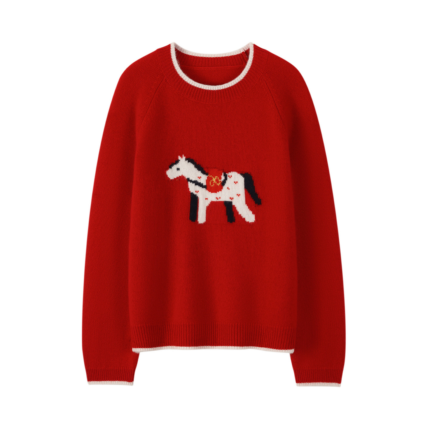 可爱小马提花100%纯山羊绒衫女红色圆领针织衫减龄宽松毛衣打底衫,女装/女士精品,羊绒衫,淘宝优惠券,粉丝福利购,淘宝优惠卷