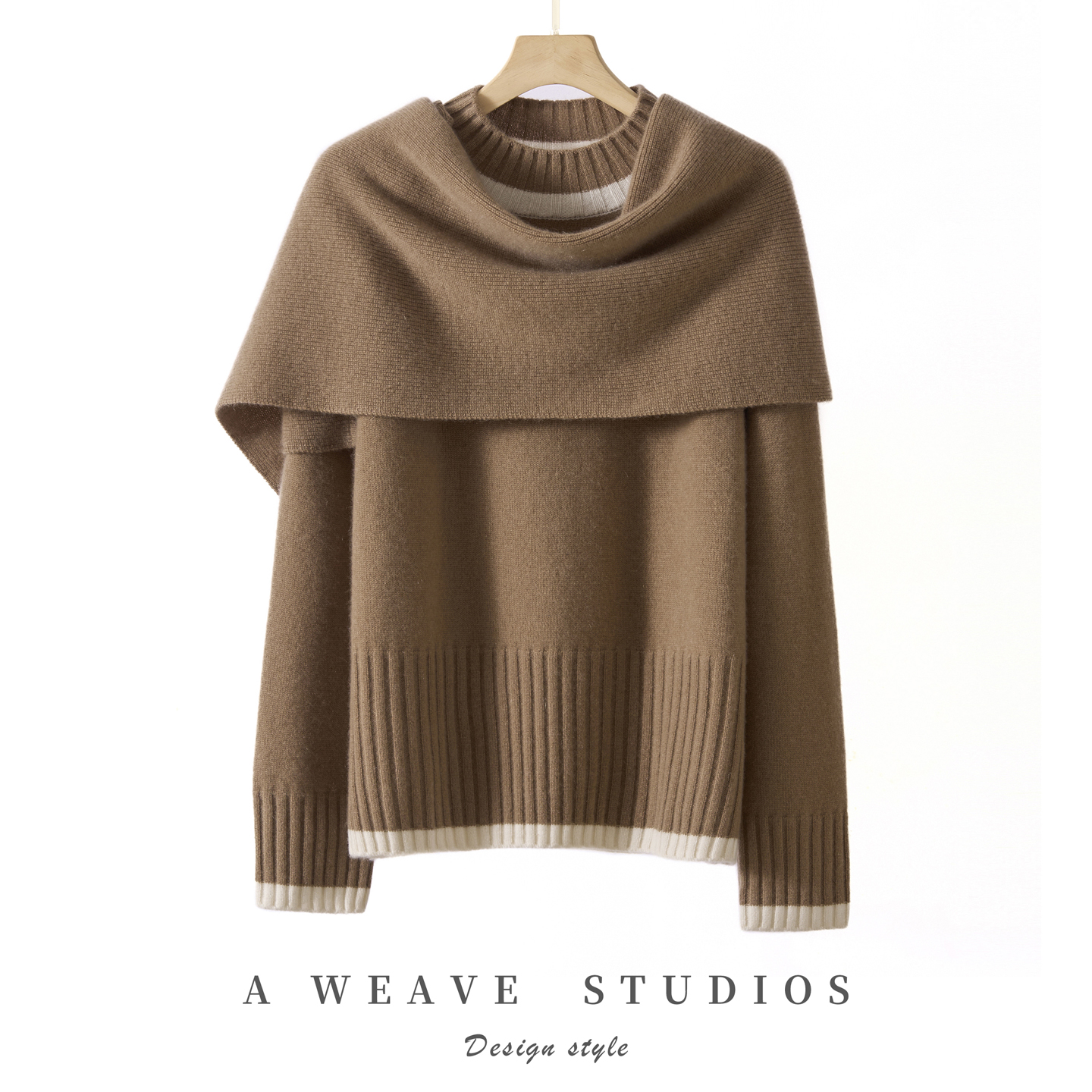 韩版撞色圆领可拆卸羊绒衫打底衫