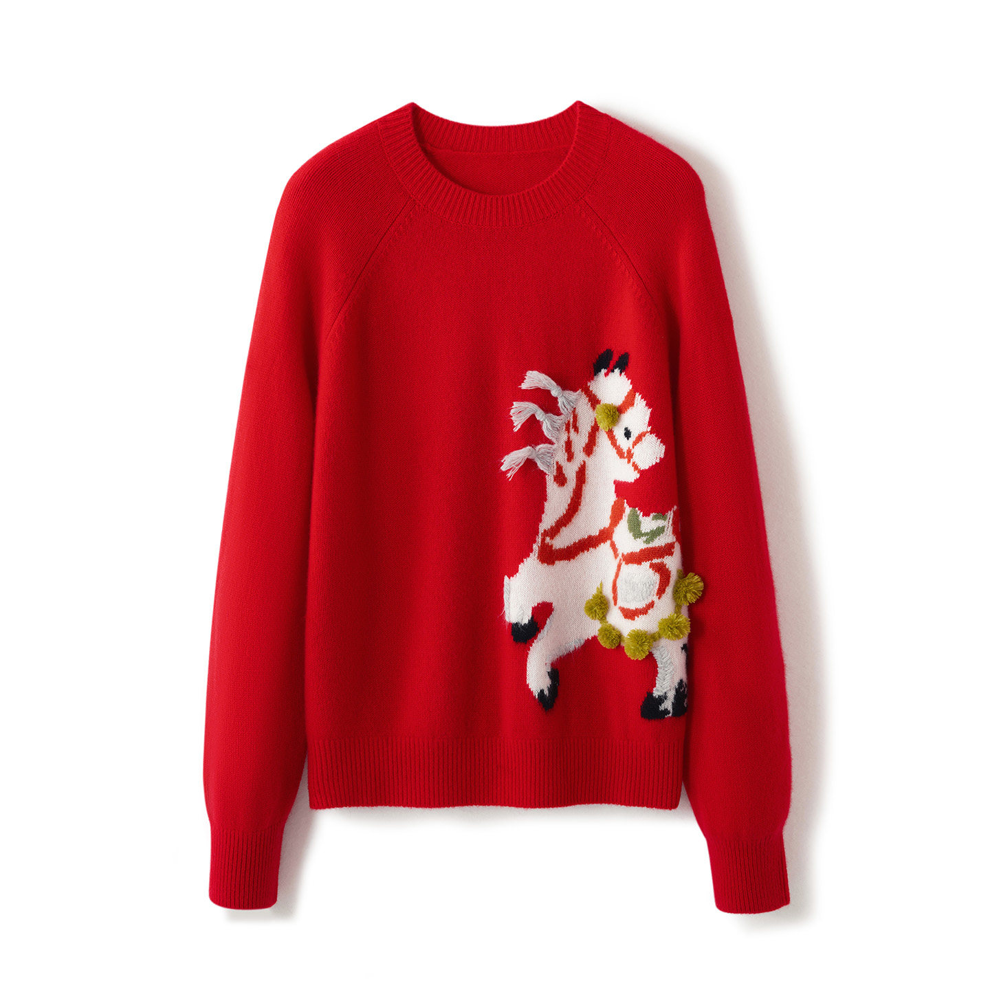 100%纯山羊绒衫女红色小马刺绣圆领套头毛衣可爱休闲风针织打底衫,女装/女士精品,羊绒衫,淘宝优惠券,粉丝福利购,淘宝优惠卷