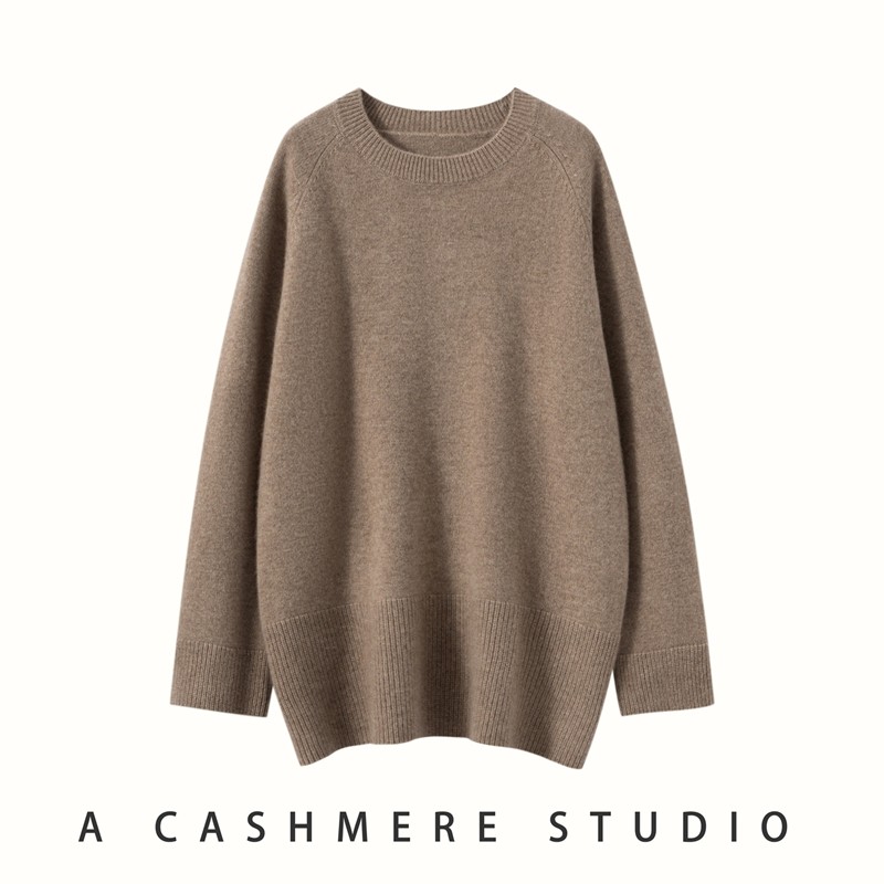 高级感圆领中长款山羊绒衫女宽松慵懒风针织打底衫加厚保暖毛衣女,女装/女士精品,羊绒衫,淘宝优惠券,粉丝福利购,淘宝优惠卷