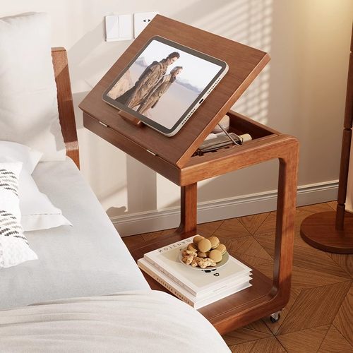 床边桌可移动电脑桌带轮实木床头置物桌倾斜桌沙发边几儿童学习桌