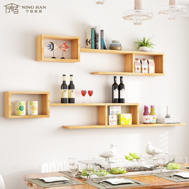 实木墙上置物架壁挂电视背景墙