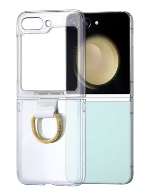 适用三星zflip6/5官方同款透明PC指环壳折叠GalaxyZFlip6保护外壳