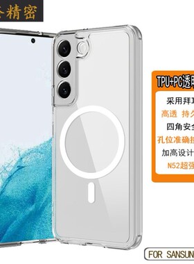 适用三星S22PLUS磁吸手机壳S23透明A15TPU软边A06保护壳S24ULTRA