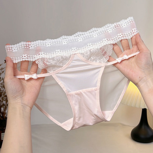 法式缎面网纱蕾丝内裤女生镂空小心机性感勾人2026新款女士三角裤