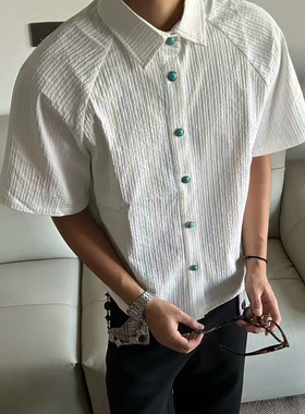 海洋之泪短袖衬衫男夏季薄款褶皱防晒肌理感cleanfit衬衣Cere