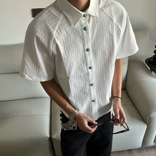 海洋之泪防晒褶皱短袖衬衫男