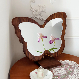 小红书同款diy超美中古风蝴蝶镜子化妆镜台式桌面梳妆镜高清镜面