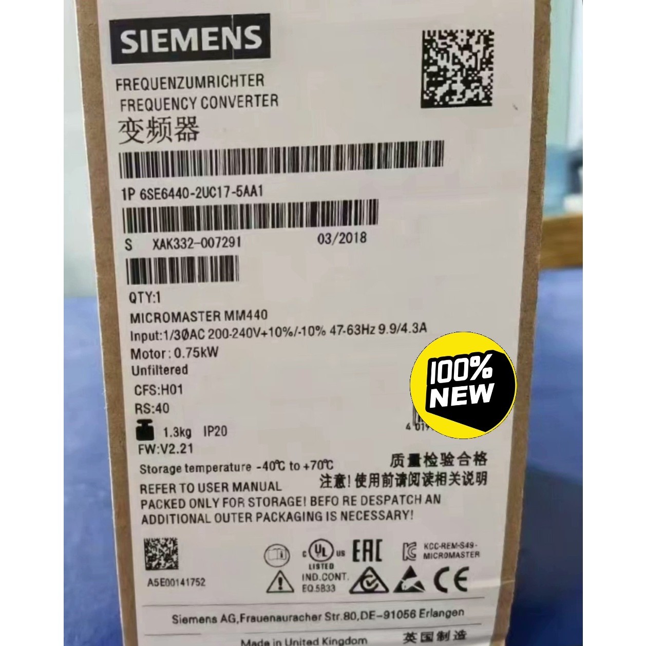 [议价]6SE6440-2UC17-5AA1西门子全新MM440 变