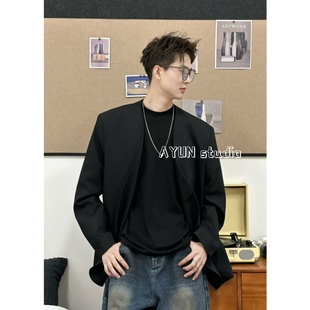 黑色外套简约韩系轻熟风高级感ins 正肩无领西装 孙聖云啊雲 韩版