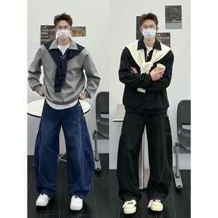 孙聖云啊雲 海军披肩袖卫衣学院风少年感小众设计套头翻领情侣潮