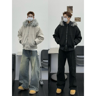 孙聖云啊雲 呢料座山雕外套宽松阔版夹棉可拆卸连帽秋冬情侣外套