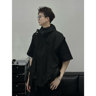 孙聖云啊雲 工装 机能风马甲男春夏痞帅坎肩无袖 叠穿连帽外套 美式