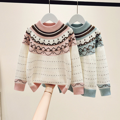 女童毛衣2025新款费尔岛提花毛衣