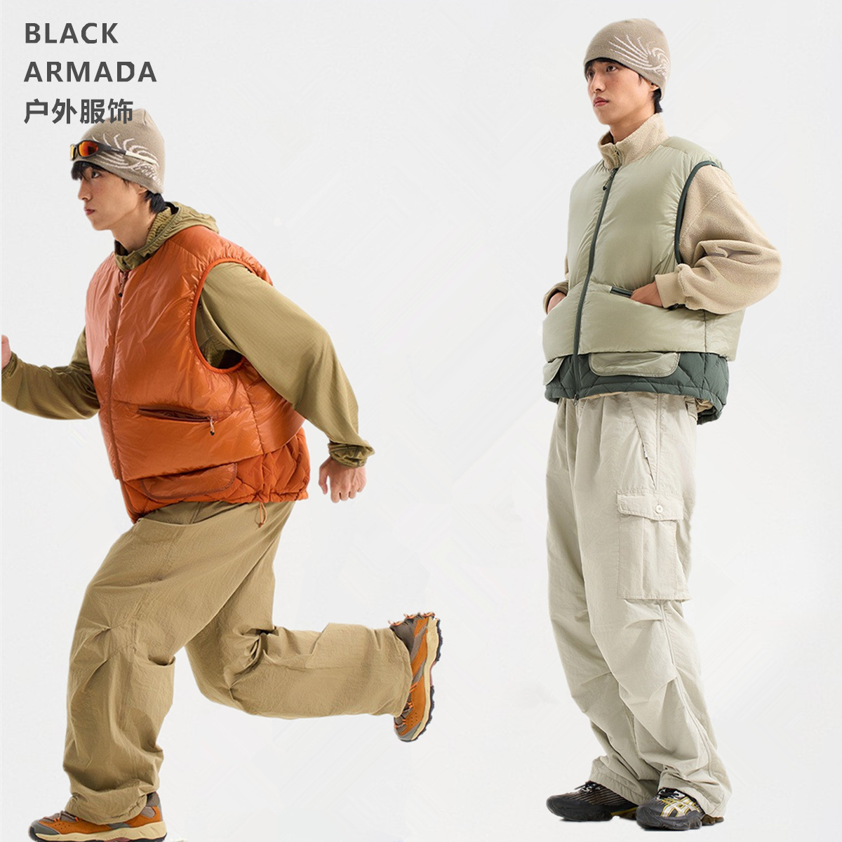 BLACKARMADA户外 羽绒马甲山系情侣休闲宽松面包服无领羽绒背心