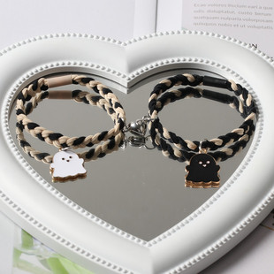 原创双色编织黑白幽灵情侣手链一对送男友ins网红闺蜜小皮筋发绳