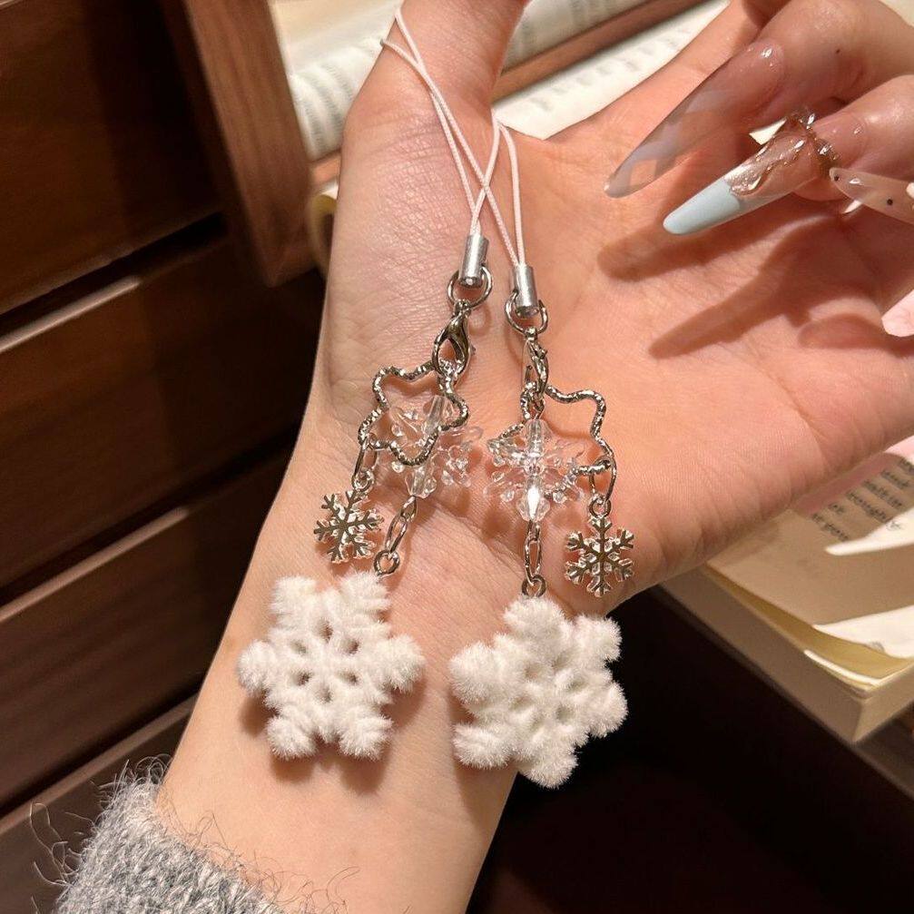 圣诞雪花挂件植绒雪花包包挂绳