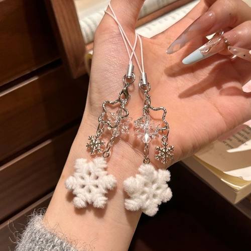 圣诞雪花挂件植绒雪花包包挂绳