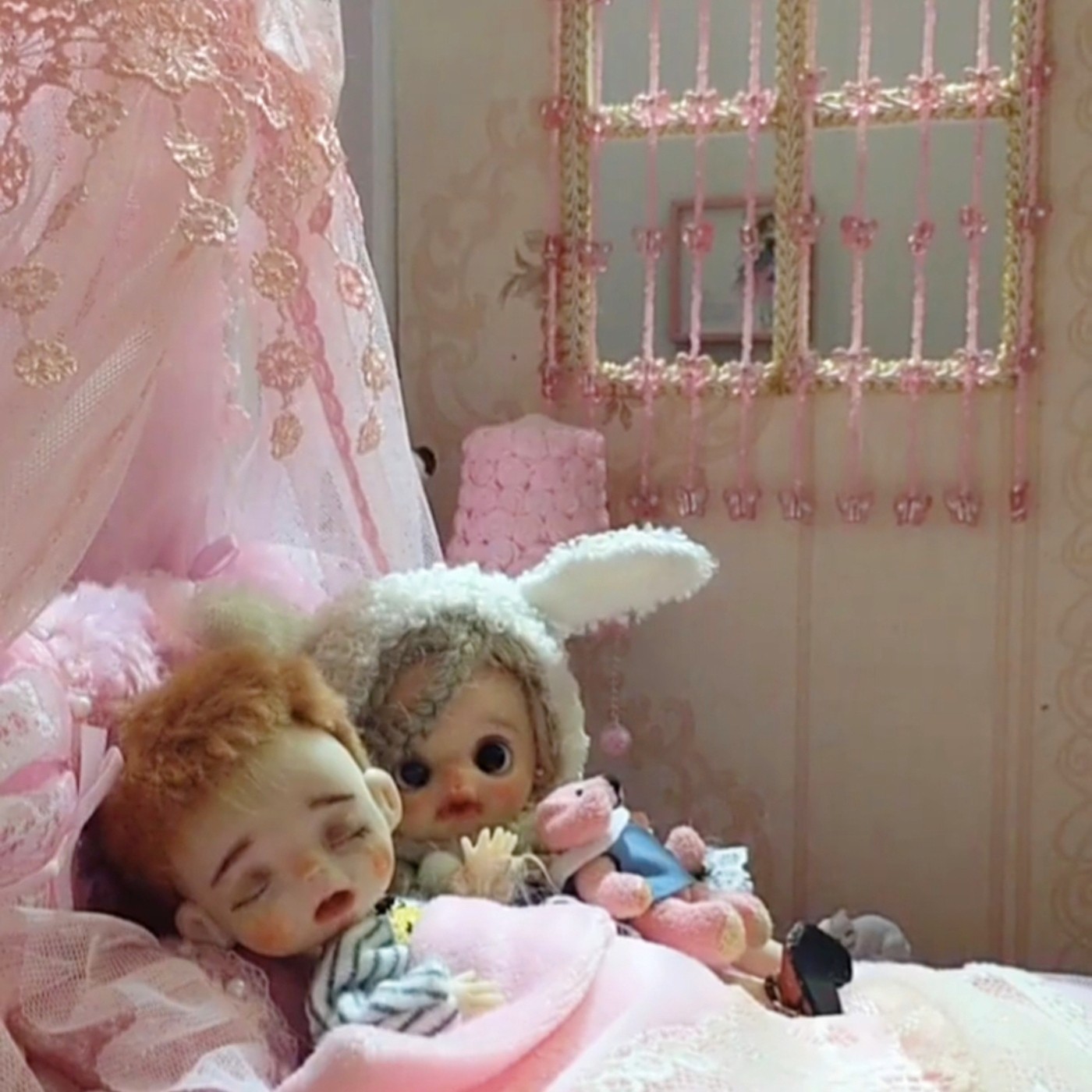 ob11窗帘 穿珠门帘bjd8/12分娃屋家具微缩迷你house doll娃用配件