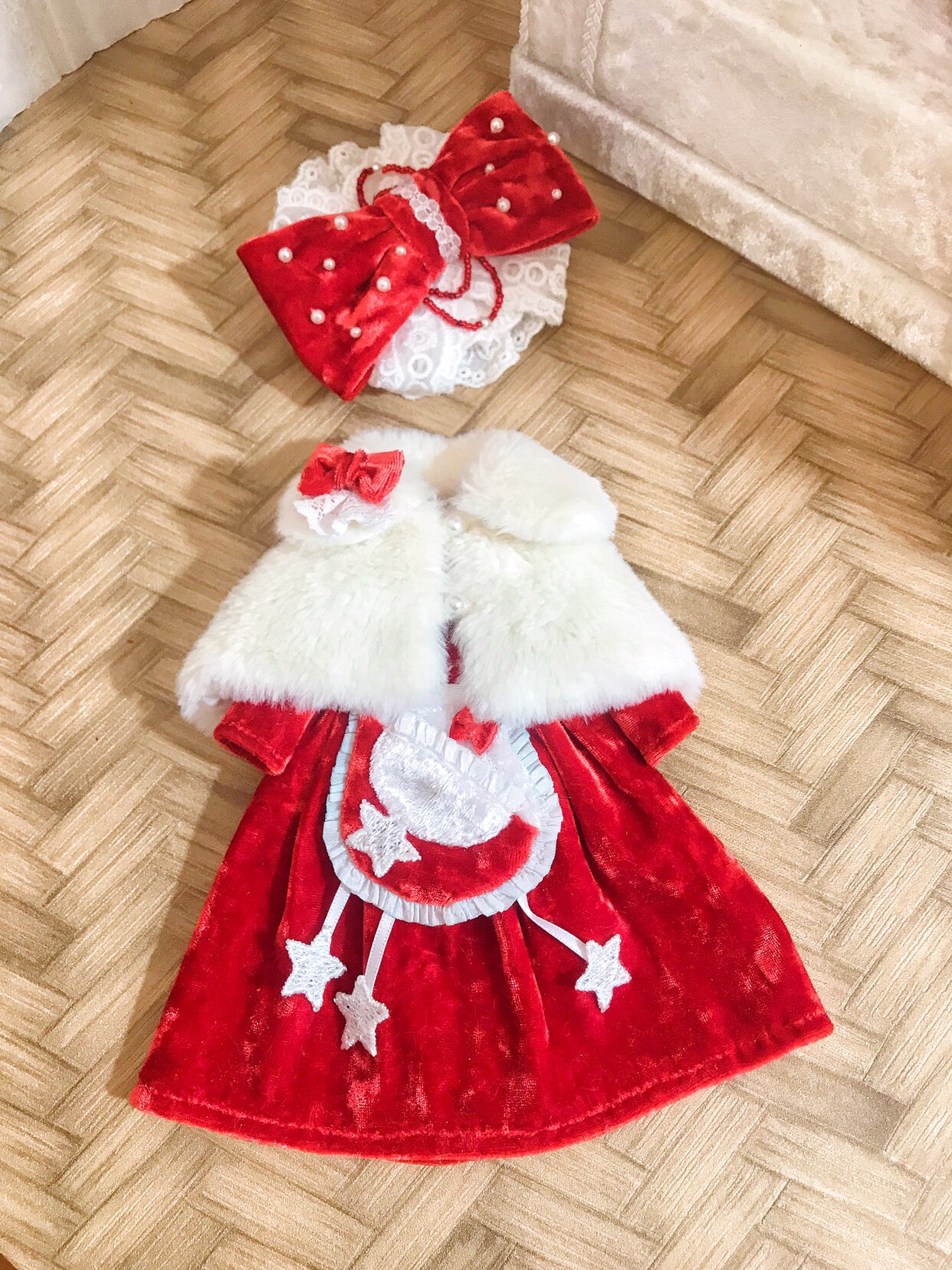 blythe小布新年娃衣红色套装连衣裙斗篷披肩圣诞拜年ob24芭比配件