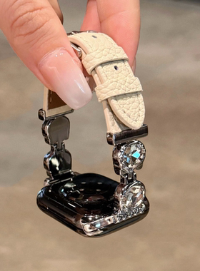 MODO表带镶钻猫荔枝纹皮质苹果表带适用于iwatch11AppleWatch10