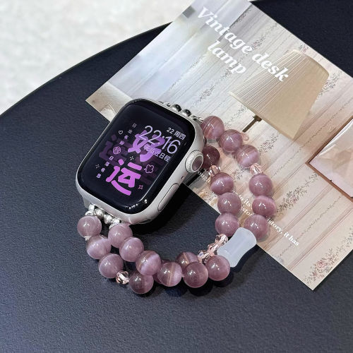 适用苹果iwatchS11表带女款紫丁香猫眼石华为GT6/5串珠小米10pro
