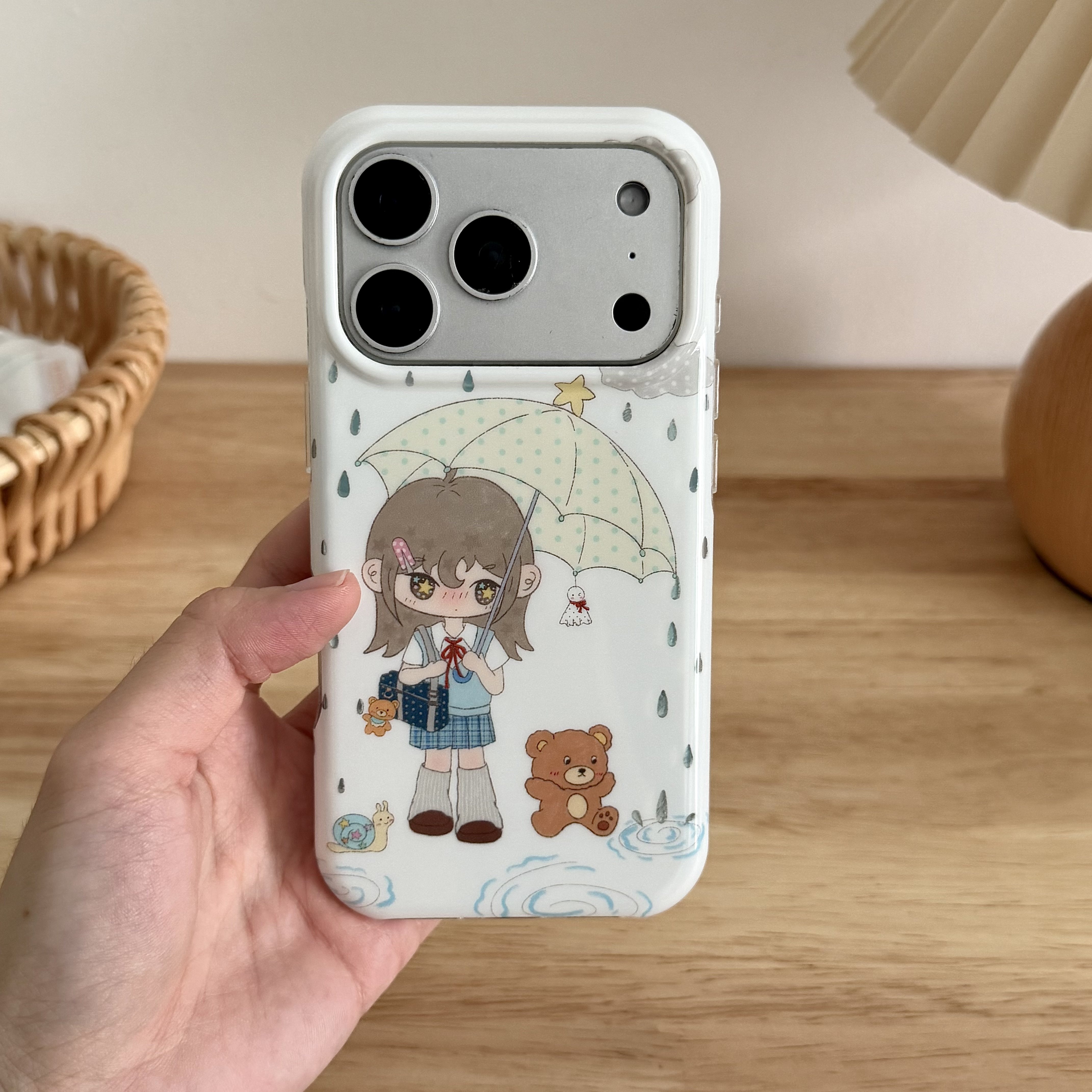 适用于苹果iPhone17pro/16pro可爱卡通女孩15pm小熊17promax雨伞15pro印花手机壳15/16/17保护套16promax