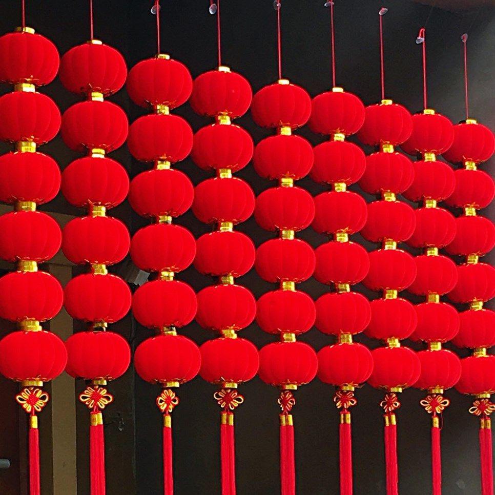 小灯笼串挂饰树上三连串灯笼户外装饰布置春节新年元旦红灯笼室内