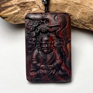 海南黄花梨木紫油梨达摩吊坠项链木雕黄花梨达摩祖师雕刻木牌挂件