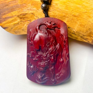 原创手工紫檀木火麒麟吊坠红木项链木雕天然木牌男女平安牌木挂件