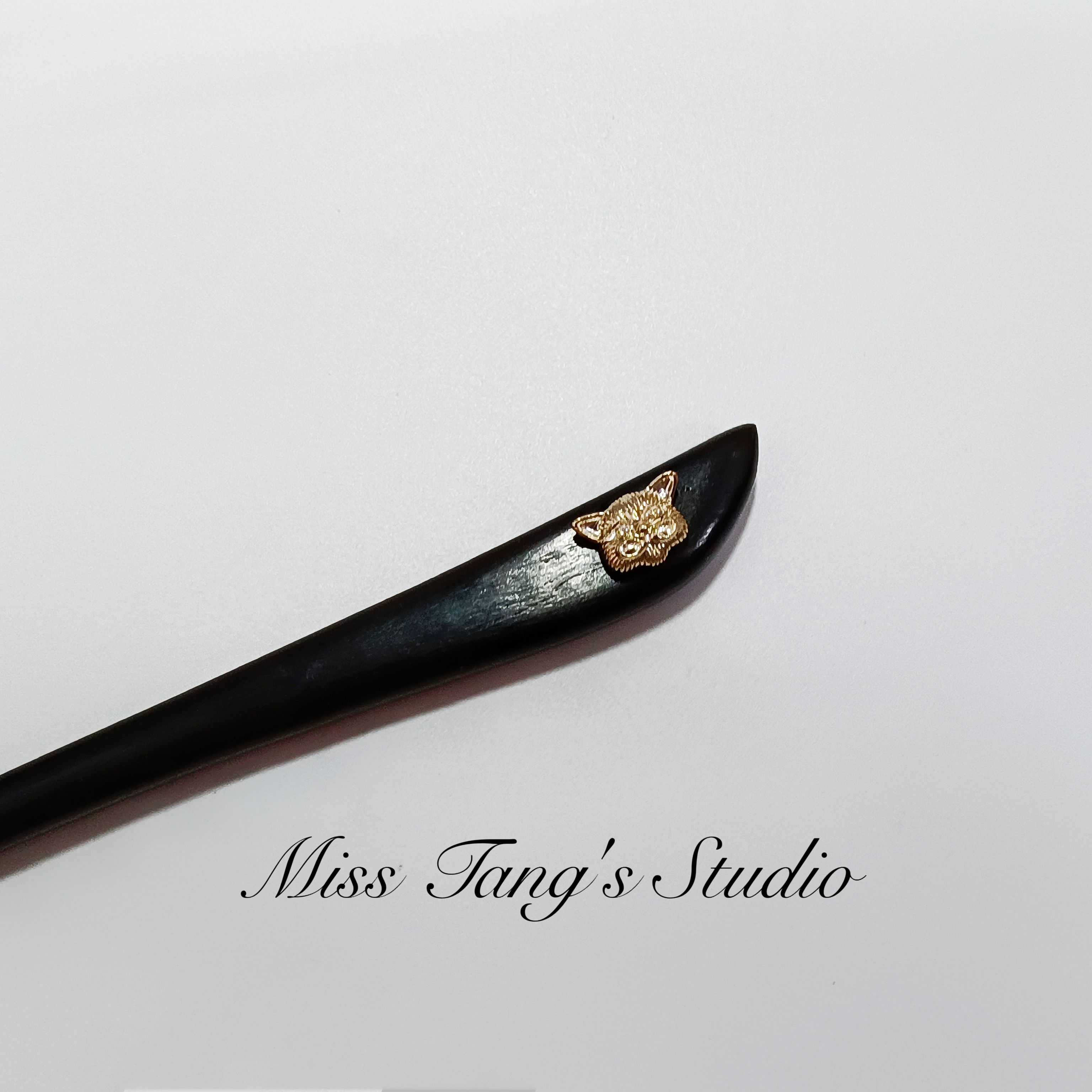 原创现代简约黑檀木发簪猫头盘发新中式高级饰品时尚百搭头饰甜酷