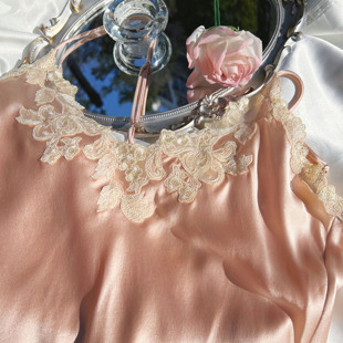 人间水蜜桃奢华贵妇LP蕾丝刺绣重磅真丝蚕丝吊带裙/短裤睡衣