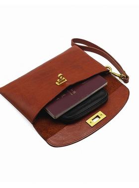 小众设计复古头层牛皮手拿包女新款高级感真皮手腕带零钱包收纳包